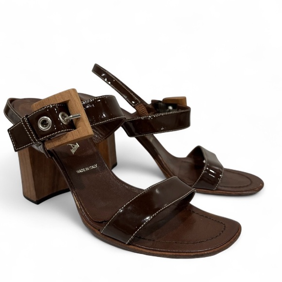 Prada Dark Brown Heeled Sandals - Picture 1 of 8